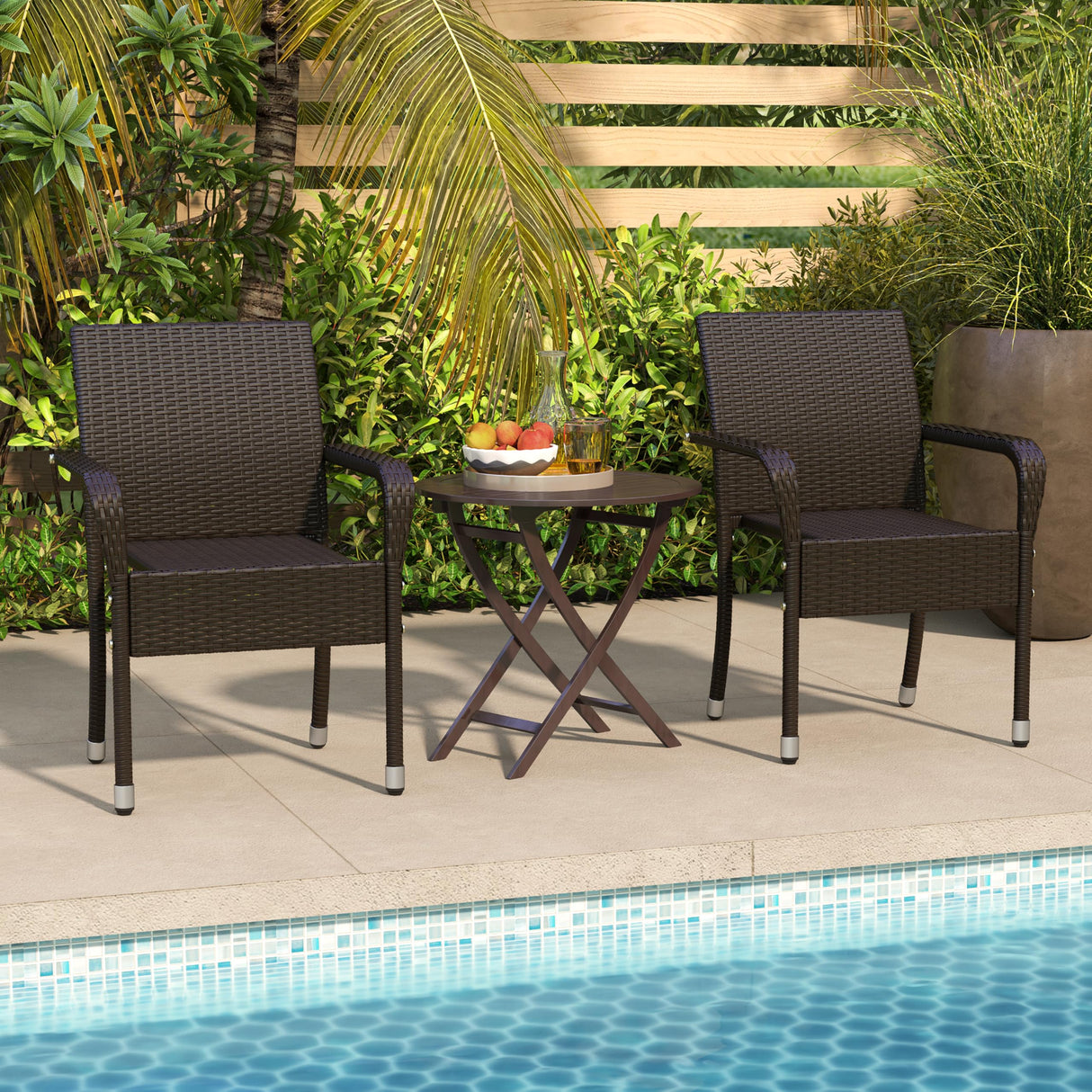 Yaheetech Set of 2 Stackable Outdoor Rattan Dining Chairs, All-Weather Armchair w/Armrests, Steel Frame for Garden, Patio, Deck, Yard, Poolside, Brown Yaheetech