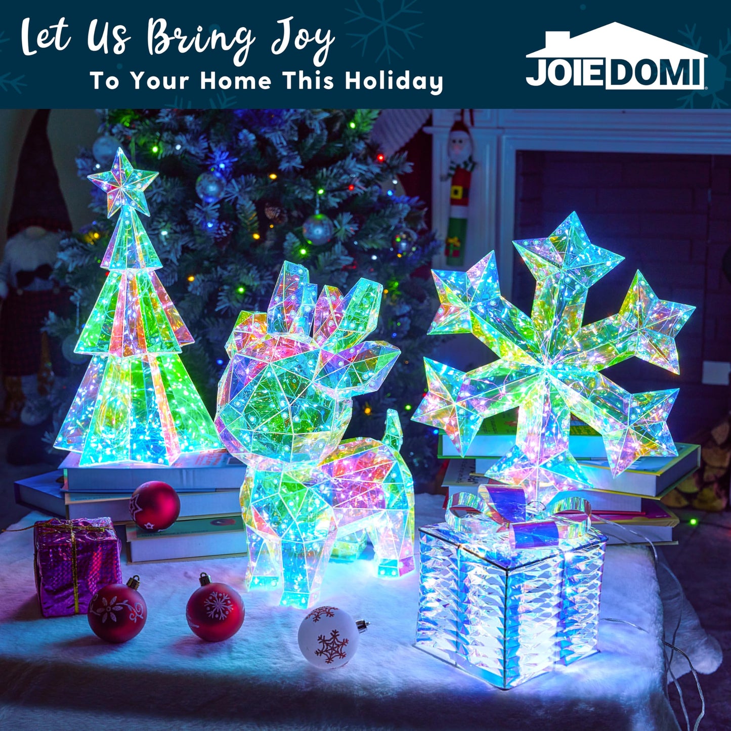 Joiedomi 15 in Prismatic Iridescent Christmas Tree Light Decorations, Prismatic Christmas Decor, 100 LED Cool White Lights for Indoor Holiday Décor, Christmas Eve Night Décor