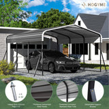 HOGYME 10x15 FT Heavy Duty Carport Canopy with Updated Frame Structure Galvanized Steel Roof and Enhanced Base, Metal Carport Garage for Pickup, Boat, Car and Tractors Grey HOGYME