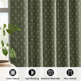 MIULEE Decorative Back Tab Linen Curtains with Geometric Pattern for Living Room Bedroom Farmhouse Rustic Thick Woven Textured Patterned Mudcloth Drapes 84 Inches Long 2 Panels Set, Olive Green MIULEE