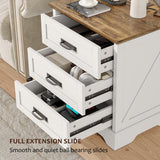 Whalefall Farmhouse Night Stand Set of 2, Large 3 Drawers Bedside Table with Charging Station, 22 inch Wide End Table for Bedroom, 2pcs White Whalefall