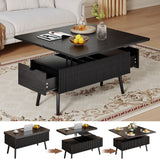 Cakhdry 40" Lift Top Coffee Table, 4 in 1 Multi-Function Coffee Tables with Storage Drawers and Expandable Desktop, Mid Century Modern Fluted Dining Table Center Table for Living Room, Black Cakhdry