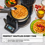 CRUX Rotating Belgian Waffle Maker with Deep Nonstick PFOA Free Plates, Digital Keto Chaffles Iron with LCD Display, Browning Control and Cord Storage, Stainless Steel Crux