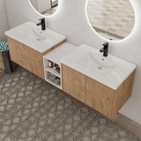 72" Bathroom Vanity with Sink, 72 Inch Floating Vanity, Double Sink Wall Mounted Vanity Combo, Modern Brown Bathroom Vanity Set with 4 Doors and White Basin Sink Mocoastn