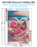 KINPLUB Beach Diamond Painting Kits for Adults, Flowers Heart Diamond Art Kits, 5D DIY Full Drill Seaside Butterflies Paint with Diamonds, Crystal Gem Art for Home Wall Decor 12 x 16 Inch KINPLUB