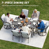 NATURAL EXPRESSIONS 7 Piece Patio Dining Table Outdoor Furniture Set for 6, 4Pcs Fixed and 2Pcs Swivel Patio Dining Chairs with Olefin Cushions, 65”Large Dining Table with Umbrella Hole NATURAL EXPRESSIONS