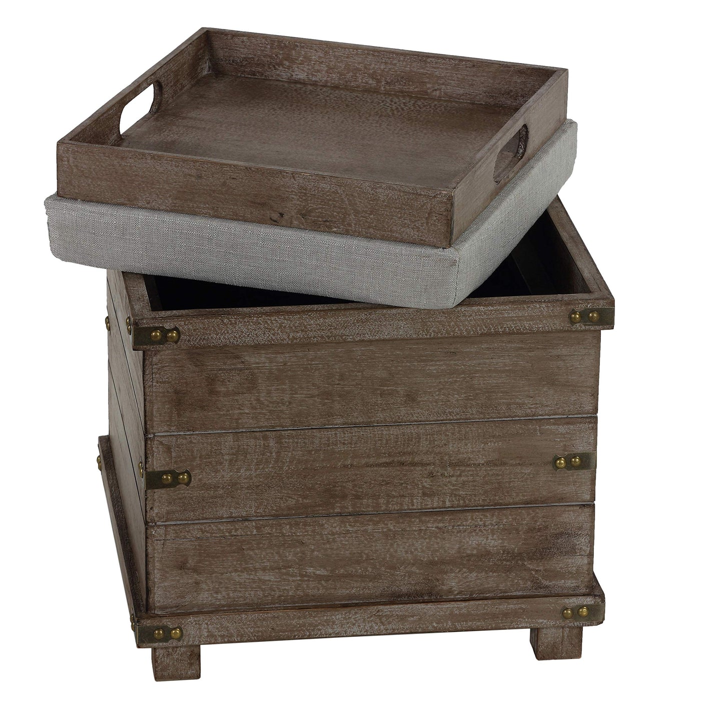 Cortesi Home Scusset Storage Chest Tray Ottoman in Fabric and Wood, Grey, 15.75"W x 15.75"L x 15.5"H