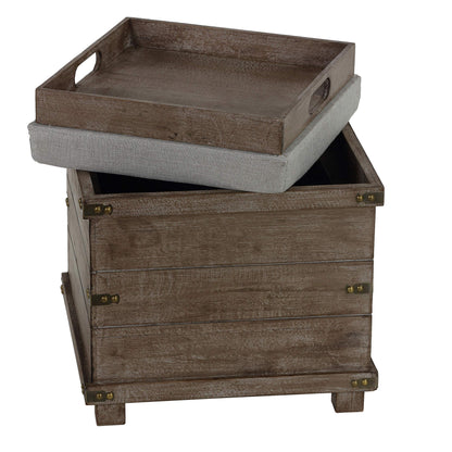 Cortesi Home Scusset Storage Chest Tray Ottoman in Fabric and Wood, Grey, 15.75"W x 15.75"L x 15.5"H