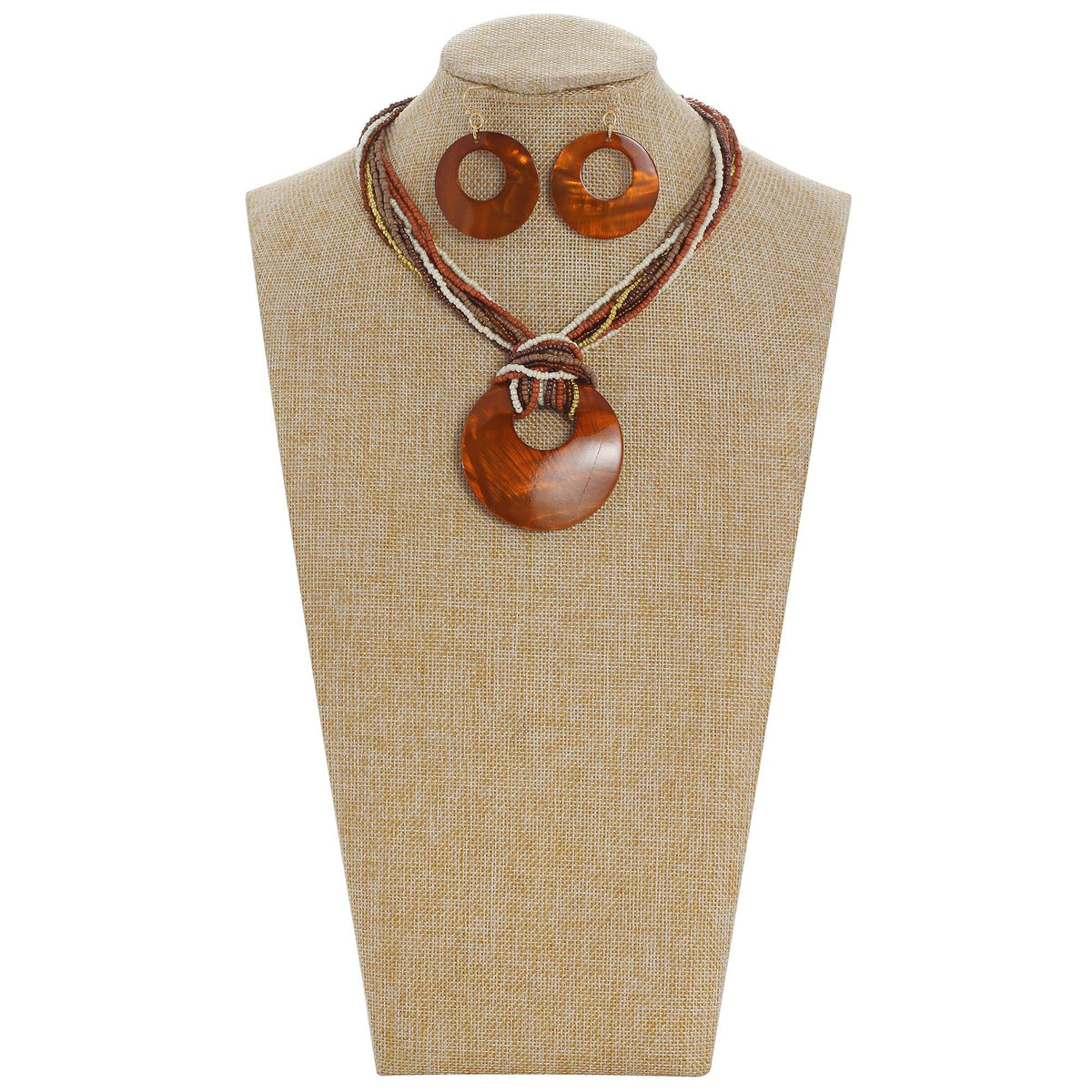 Coiris Multi Strand Statement Colorful Beaded Necklace with Big Circle Shell Pendant for Women (N0055-Dark Brown) Coiris