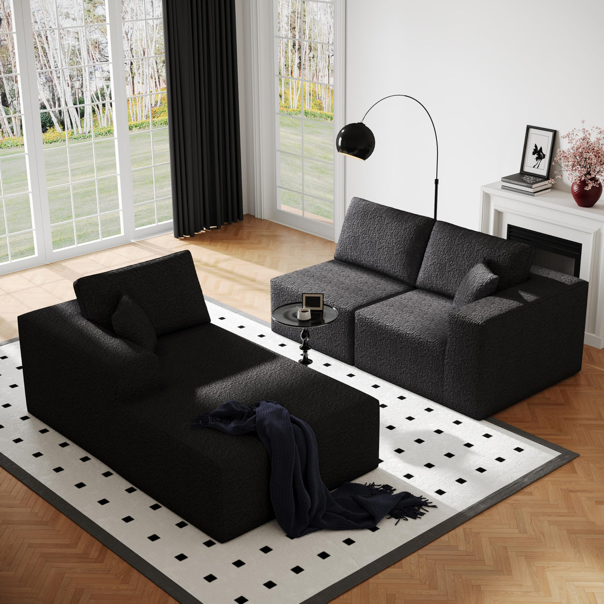 108" Cloud Modular Sectional Couch with L-Shape Chaise, Modern Sectional Sofa with Deep Seat Couch, Ultra Soft Knit Fabric Couches for Living Room, No Assembly Required, Left Facing Chaise (Black) YVDNHP