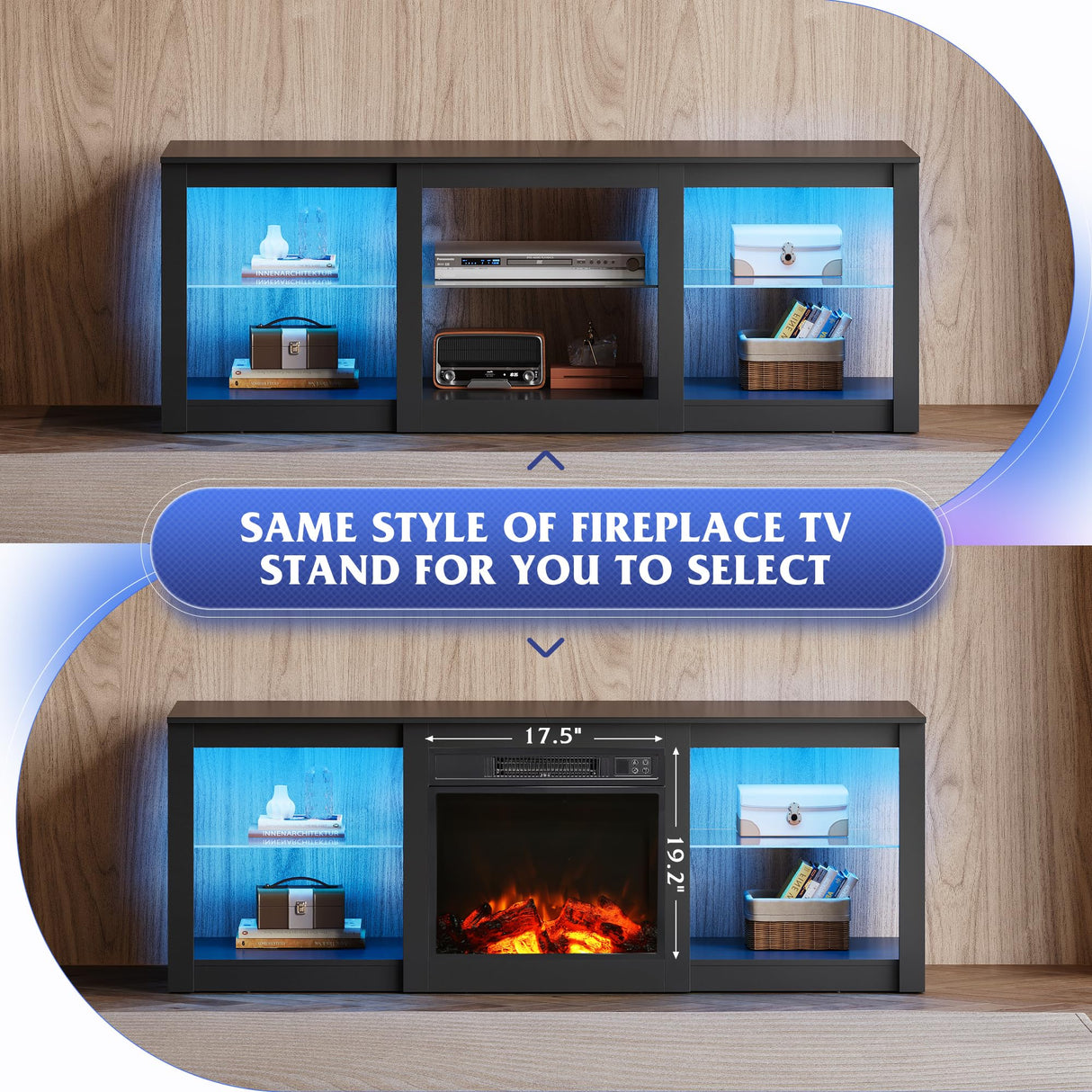 WLIVE LED TV Stand for 65 Inch TV, Modern Entertainment Center with Adjustable Glass Shelves & Customizable LED Lights, Sturdy Media Console for Living Room, Bedroom,Gaming (Black) WLIVE