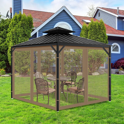 OIPUNSHLE Gazebo Universal Replacement Mosquito Netting, 10'x10' Gazebo Netting Outdoor, 4-Panel Screen Walls for Outdoor Patio with Zipper (Mosquito Net Only) (Brown)