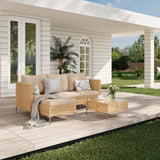 Ophelian 3 Piece Outdoor Furniture Set, Apartment Patio Sectional Furniture, Patio Chaise Sofa Sets with All Weather Manual Rattan, Perfect for Balcony, Porch, Lawn, Backyard (Yellow/Beige) Ophelian