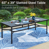 PHI VILLA 9 Pieces Outdoor Dining Set for 8, Large Rectangular Metal Table with Umbrella Hole & Stackable Wrought Iron Chairs, Dining Furniture for Patio, Deck, Yard, Porch PHI VILLA