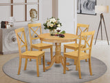 East West Furniture ANBO5-OAK-W 5 Piece Modern Dining Table Set Includes a Round Kitchen Table with Pedestal and 4 Dining Chairs, 36x36 Inch, Oak East West Furniture