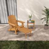 Oversized Wooden Folding Adirondack Chair with Ottoman, Pre-Assembled Backrest and Seat Board, Lounge Chair for Outdoor Patio Garden Lawn Backyard Firepit Deck Pool Beach Wood-Natrl