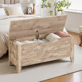 VECELO 43.3" Storage Bench, Entryway Shoe Ottoman, Farmhouse Style Bench with Handwoven Cushion and Metal Safety Hinges for Bedroom, Living Room, Entryway, Wood VECELO