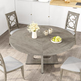 IDEALHOUSE 47" Round Dining Table Set for 4 to 6, Farmhouse Kitchen Table with Wooden Top and Pedestal Base, Circle Dinner Table for Dining Room, Kitchen Room - Grey (No Chairs) IDEALHOUSE