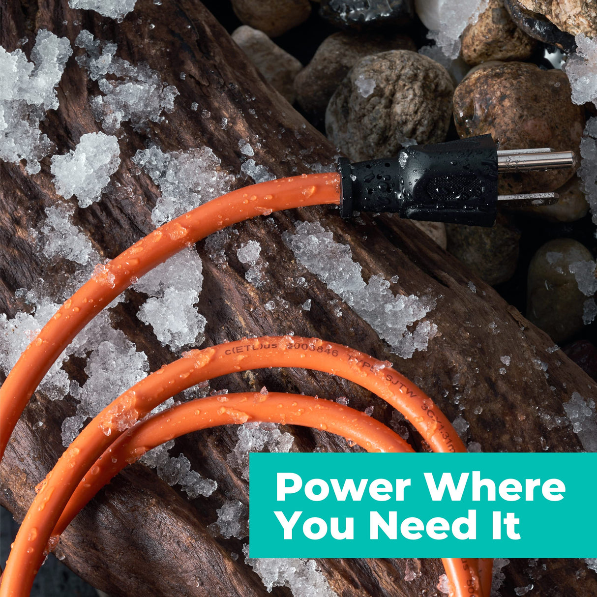 KMC 75ft Outdoor Extension Cord, 75-Foot 16/3 Weatherproof Indoor/Outdoor Extension Cable, Flexible SJTW 16-Gauge 100% Copper Wire, Durable Vinyl Jacket, UL/ETL Certified, 10A 1250W, Orange KMC