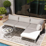 VredHom Patio Furniture Set, Outdoor Patio Furniture Oversized Metal Patio Sectional Sofa, 4-Seat Conversation Set with Cushion for Indoor and Outdoor, White Frame & Beige Mat (4 Seats 8 Armrests) VredHom