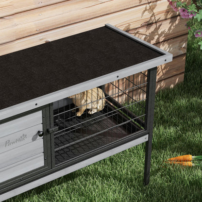 PawHut Rabbit Hutch Elevated Bunny Cage Small Animal Habitat with Metal Frame, No Leak Tray, Metal Wire Pan and Openable Water-Resistant Asphalt Roof for Indoor/Outdoor Gray