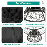 Naomi Home Barcelona Oversized Papasan Chair with Cushion and Frame – Round Wicker Indoor Egg Chair, 360° Swivel Circle Nest Lounge – Bedroom Corner Chair for Adults - Black/Dark Gray Naomi Home
