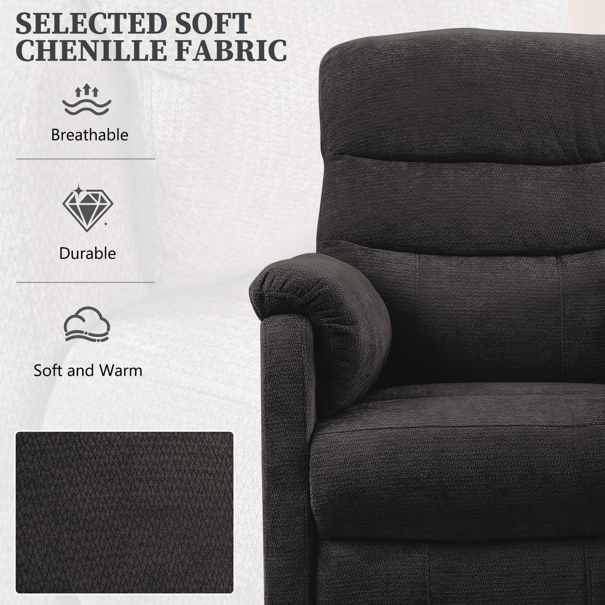 Veemuaro Electric Recliner Chair, Power Recliner Sofa with Remote, Adjustable Backrest and Side Pocket, 7-Zone Support, 350 LBS, Soft Chenille Fabric Armchair for Living Room Bedroom, Black Veemuaro