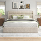 Lifezone Queen Size Storage Bed Frame with Hydraulic Lift & Wingback Headboard, Linen Upholstered, Space Saving Platform, No Box Spring Needed, Noise Free, Strong Support, Modern Furniture, Beige Lifezone