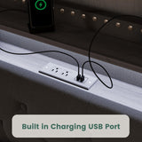 LARMACE Queen Size Bed Frame with Storage & LED Lights & USB Charging Station, Velvet Upholstered Platform Bed with Headboard and 4 Drawers, No Box Spring Needed, Easy Assembly, Black LARMACE