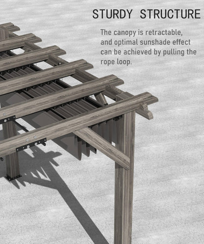 GAOMON 10 X 10 FT Wood Pergola, Solid Structure, Retractable Shade Canopy, Outdoor Wooden Pergola for Patio, Backyard, Deck, Garden
