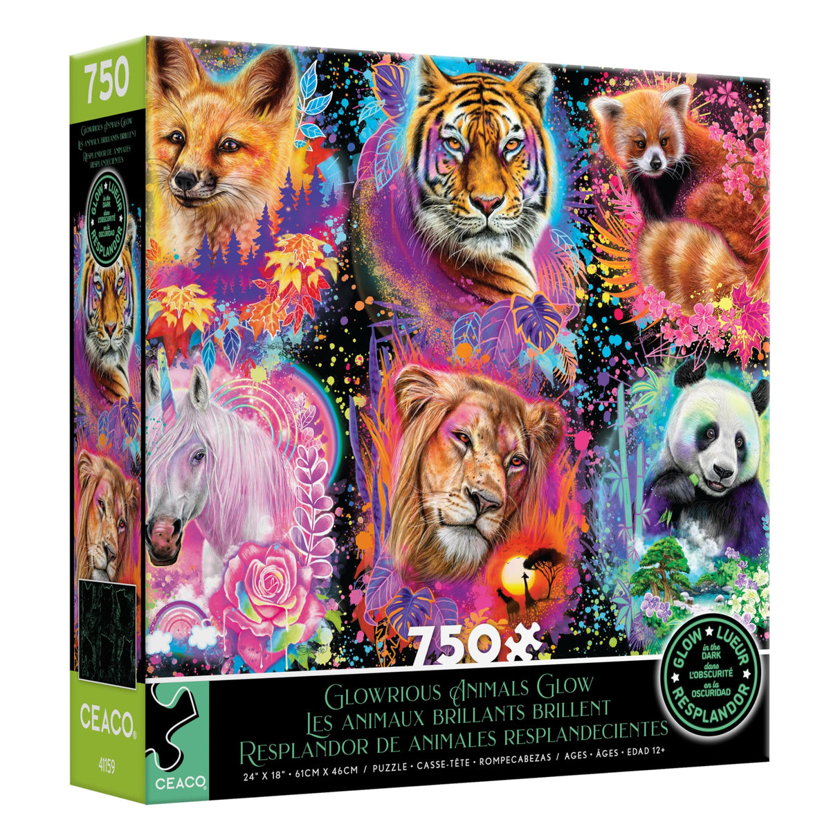 Ceaco - Glow in The Dark - Glowrious Animals Glow - 750 Piece Jigsaw Puzzle Ceaco