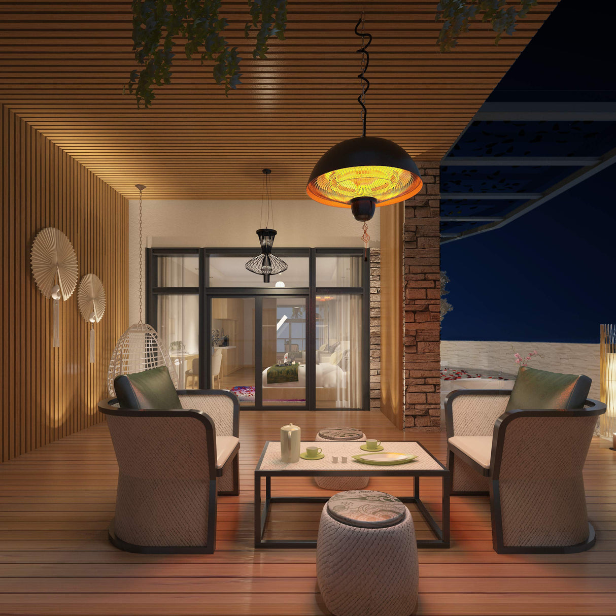 Hanging Patio Heater, Outdoor/Indoor Electric Infrared, Ceiling Heater with 3 Adjustable Modes 600W/900W/1500W. Paraheeter