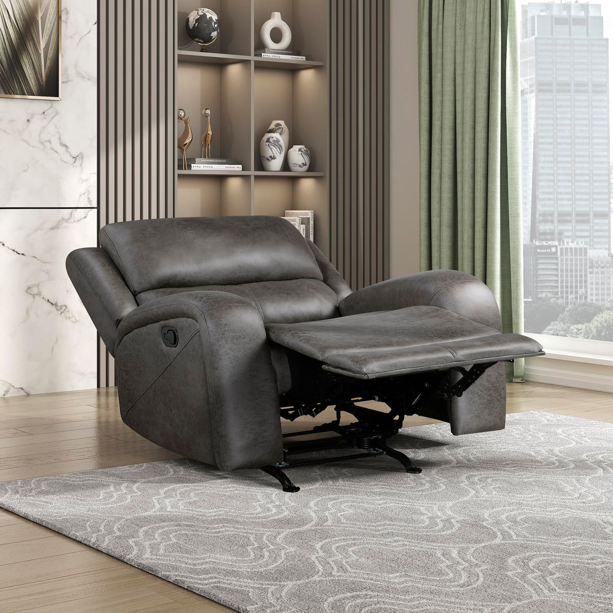 Lexicon Rocker Recliner Chair, Reclining Rocking Chair, Home Theater Reclining Seat, Manual Recliner Seat for Living Room, Nursery, Bedroom, Office, Apartment, Grey Lexicon