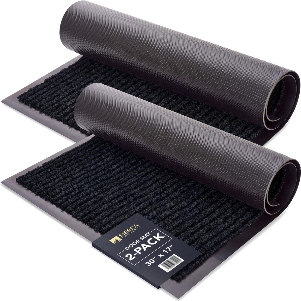 Sierra Concepts 2-Pack Front Door Mat Ribbed Black - Indoor Outdoor Floor Doormat Entryway Welcome Mats - Entrance Shoe Scraper, Entry Inside Outside Garage, 30" x 17" Sierra Concepts