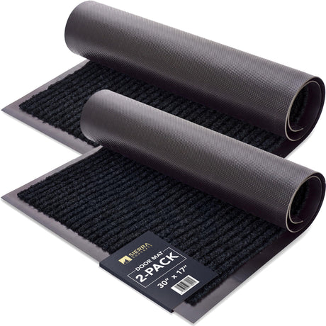 Sierra Concepts 2-Pack Front Door Mat Ribbed Black - Indoor Outdoor Floor Doormat Entryway Welcome Mats - Entrance Shoe Scraper, Entry Inside Outside Garage, 30" x 17" Sierra Concepts