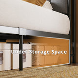 Queen Canopy Bed Frame with Storage Headboard and Charging Station in Vintage Brown LIKIMIO