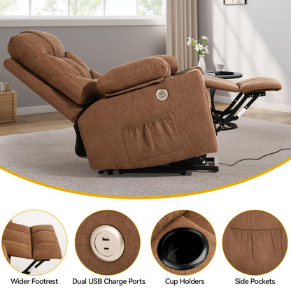 YITAHOME Power Lift Recliner Chair with Massage and Heat,Electric Fabric Recliner Chair for Elderly with USB Ports, Side Pockets, Remote Control, Cup Holders for Living Room, Brown