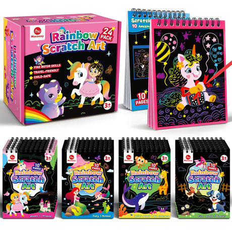 Mocoosy 24 Pack Scratch Art Party Favors for Kids, Birthday Goodie Bag Stuffers, Rainbow Scratch Notebook Bulk Classroom Prizes, Kids Art Craft Kit Back to School Supplies Student Gift from Teacher Mocoosy