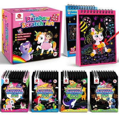 Mocoosy 24 Pack Scratch Art Party Favors for Kids, Birthday Goodie Bag Stuffers, Rainbow Scratch Notebook Bulk Classroom Prizes, Kids Art Craft Kit Back to School Supplies Student Gift from Teacher