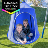 Sportspower Shooting Star Metal Swing Set w/ 2 LED Swings, Padded Saucer Swing with LED Light up Tent and 5' Double Wall Blow Molded Slide Sportspower
