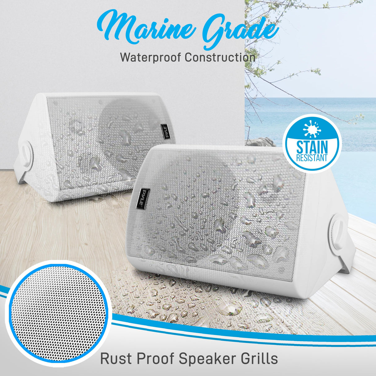 Pyle 6.5 Inch Wall Mount Waterproof Speaker System for Indoor or Outdoor Wireless Bluetooth Surround Sound System, White (2 Pack) Pyle