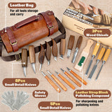 Wood Carving Kit, 20Pcs Wood Carving Tools with PU Leather Storage Bag, Wood Whittling Kit with 3Pcs Chisels & 8Pcs Whittling Knives & 5 Detail Carving Knives for Beginners and Enthusiasts K KERNOWO