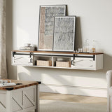 WAMPAT Floating TV Stand for TVs up to 80 Inch, Wood Floating Entertainment Center with Sliding Barn Door, Floating TV Shelf for Living Room, Bedroom, Antique White WAMPAT