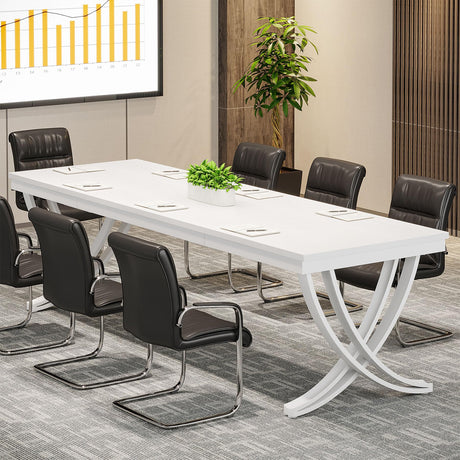 Tribesigns 6.5FT Conference Table for 6-8 People, 78 inch Long Rectangular Seminar Table with Strong Metal Frame, Business Furniture Boardroom Desk for Office Meeting Conference Room (1PCS, White) Tribesigns
