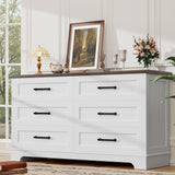 YESHOMY Dresser for Bedroom, Farmhouse 6 Drawers Dresser, Chest of Drawer Chest, Multi-Tier Clothing Storage Cabinet, White and Brown YESHOMY