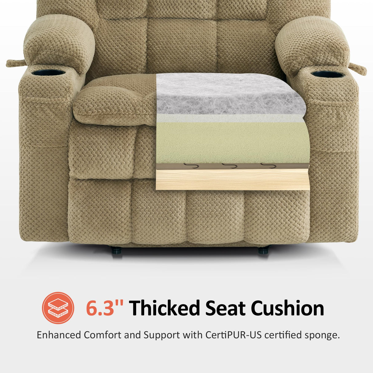 MCombo Dual Motor Power Lift Recliner Chair for Elderly, Lay Flat Lift Chair with Heat and Massage, Extra Wide Lift Recliner for Big People, Cup Holders, Fabric R7897 (Medium-Wide, Beige) MCombo