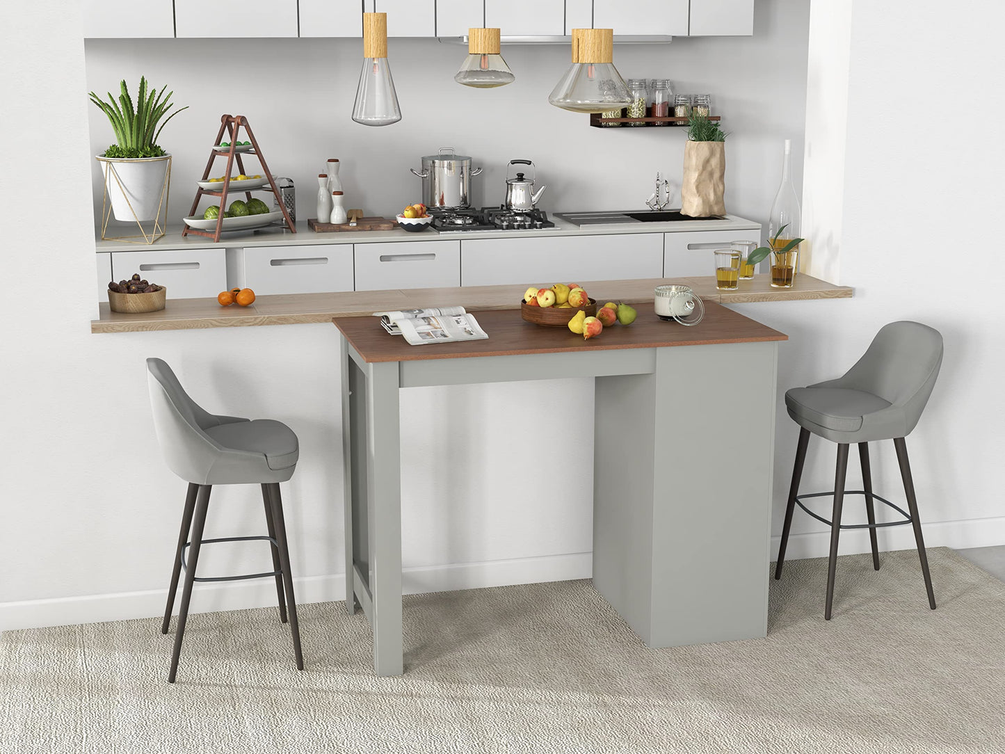 Bar & Dining Table, Light Grey & Burly Wood