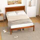 Giantex Full Size Wood Platform Bed with Headboard, Mid Century Solid Wood Full Bed with Slat Support, Double Bed Frame with 16" Under Bed Storage, No Box Spring Needed, Easy Assembly, Walnut Giantex