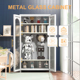 OSEILLC Metal Sideboard Buffet Cabinet with Glass Doors, 59" Tall Sideboard and Buffet with Storage, Accent Cabinet with Adjustable Shelves, Metal Storage Cabinet for Kitchen, Living Room, Hallway OSEILLC