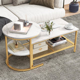 KOTEK Nesting Coffee Table Set of 2, Detachable Rectangular Coffee Table & Small Round End Table Set, Faux Marble Pattern & Sturdy Metal Frame, Modern Nesting Tables for Living Room (Gold) KOTEK